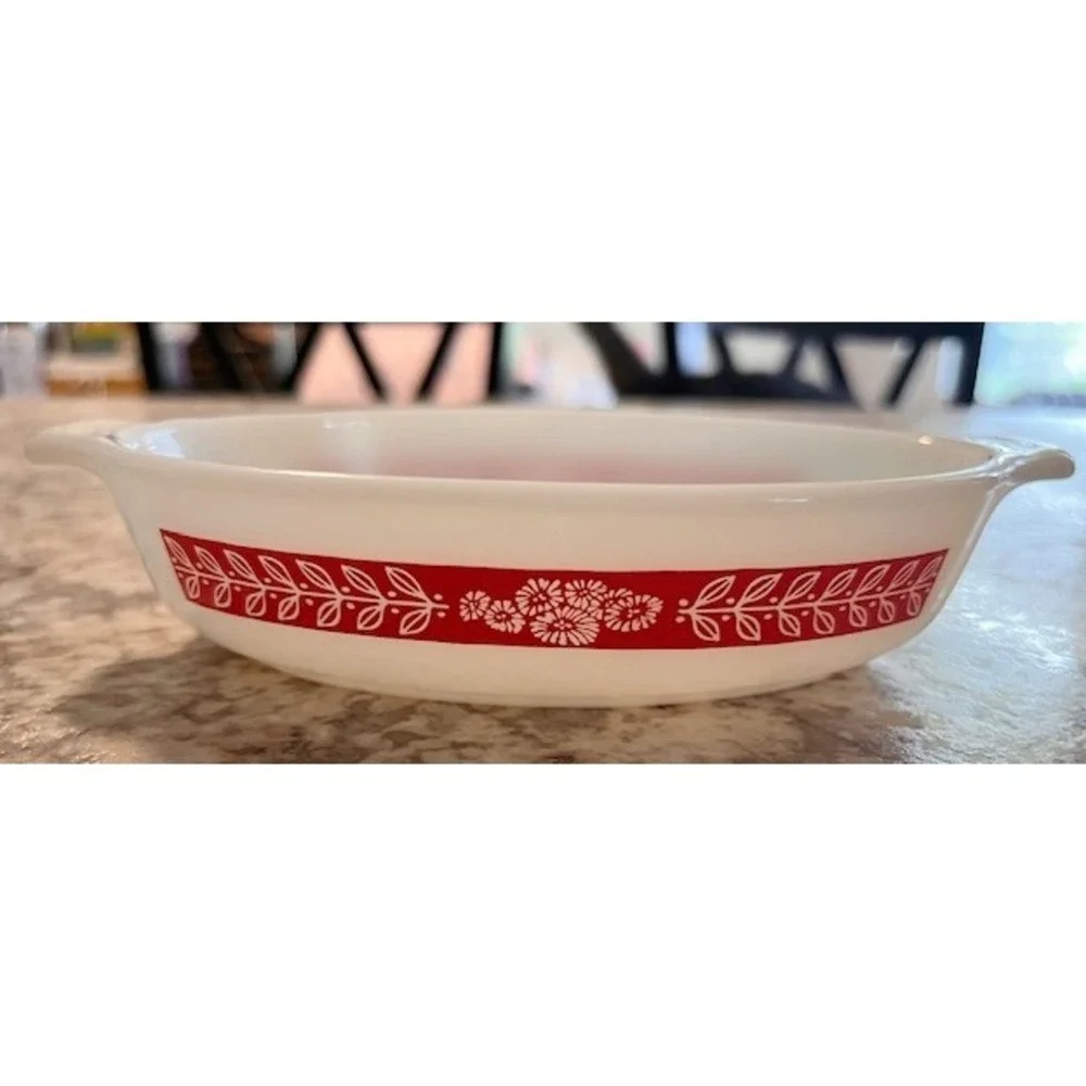 Vintage‎ Red Revel Floral Leaf Au Gratin Dish Pyrex